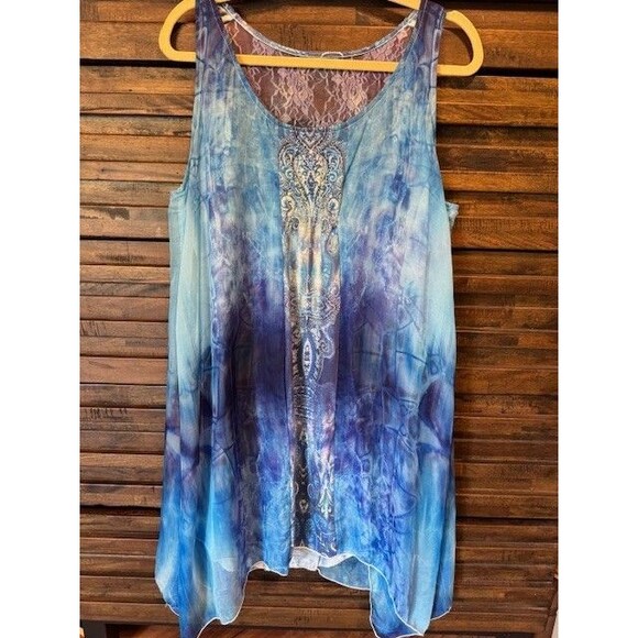 Live and Let Live Dress Bohemian Blue Paisley Embellished Neckline Maxi LRG - Picture 1 of 15